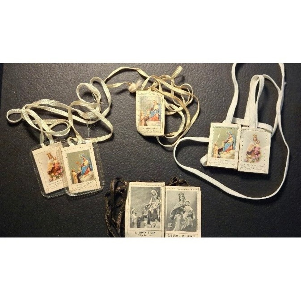 Vintage Catholic Brown Scapular Lot Our Lady of Mt Carmel St Simon Stock Italy